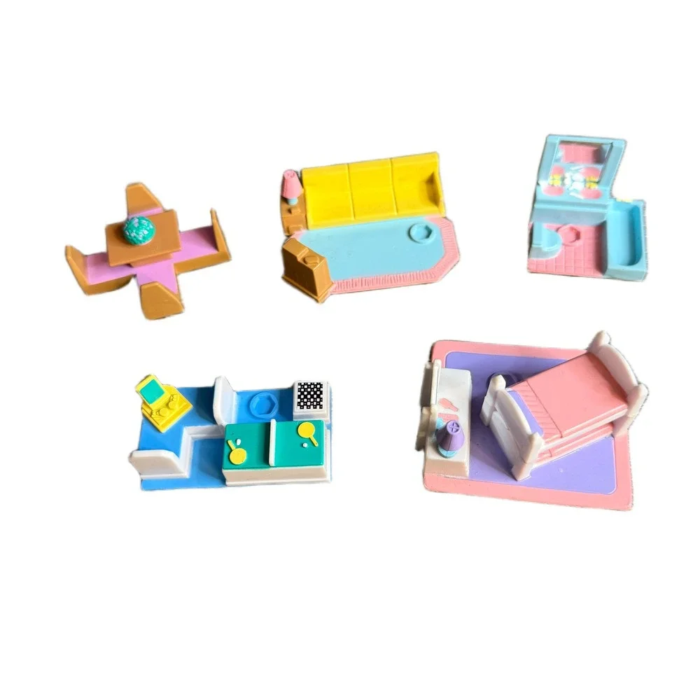 Vintage Galoob My Pretty Dollhouse Miniature Furniture Set‎ Pink Blue Yellow 5pc
